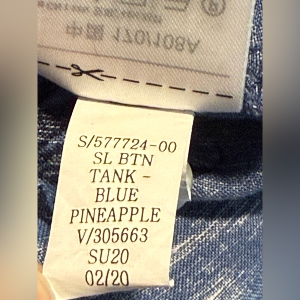 GAP Button Front Tank Top Linen Blend Women's XL Blue Pineapple Tropical Beach - Picture 15 of 15